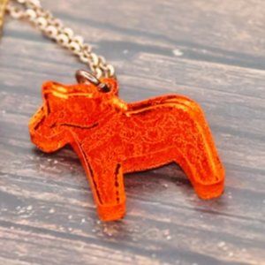 Dala Necklace Norsk Orange Acrylic Pendant with 18 inch Gold Chain